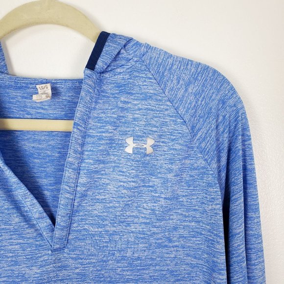 Under Armour Shirt Womens Large Blue Hoodie Loose Fit Heat Gear Hooded Athletic - Picture 2 of 9